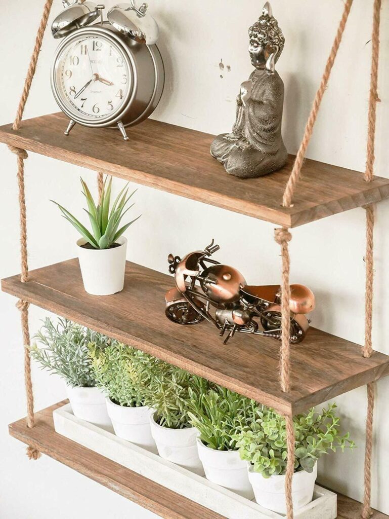 3 Tier Rustic Hanging Rope Shelf 4