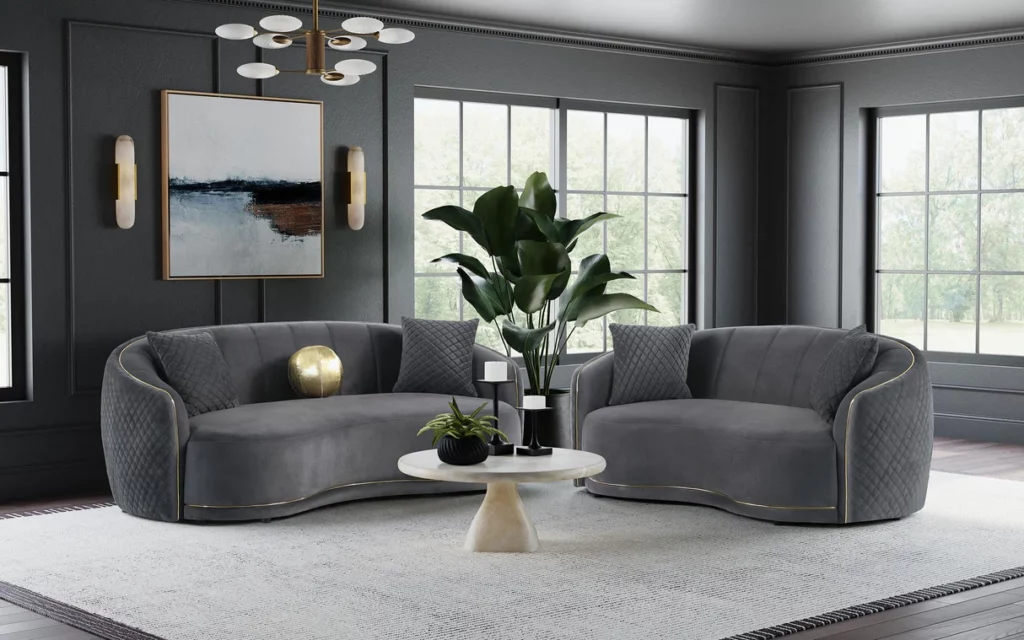 Brookside 2 Piece Velvet Upholstered Sofa Set Dark Grey 504844 S2 1