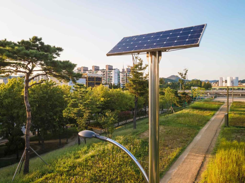 Solar Battery And Lantern In Park