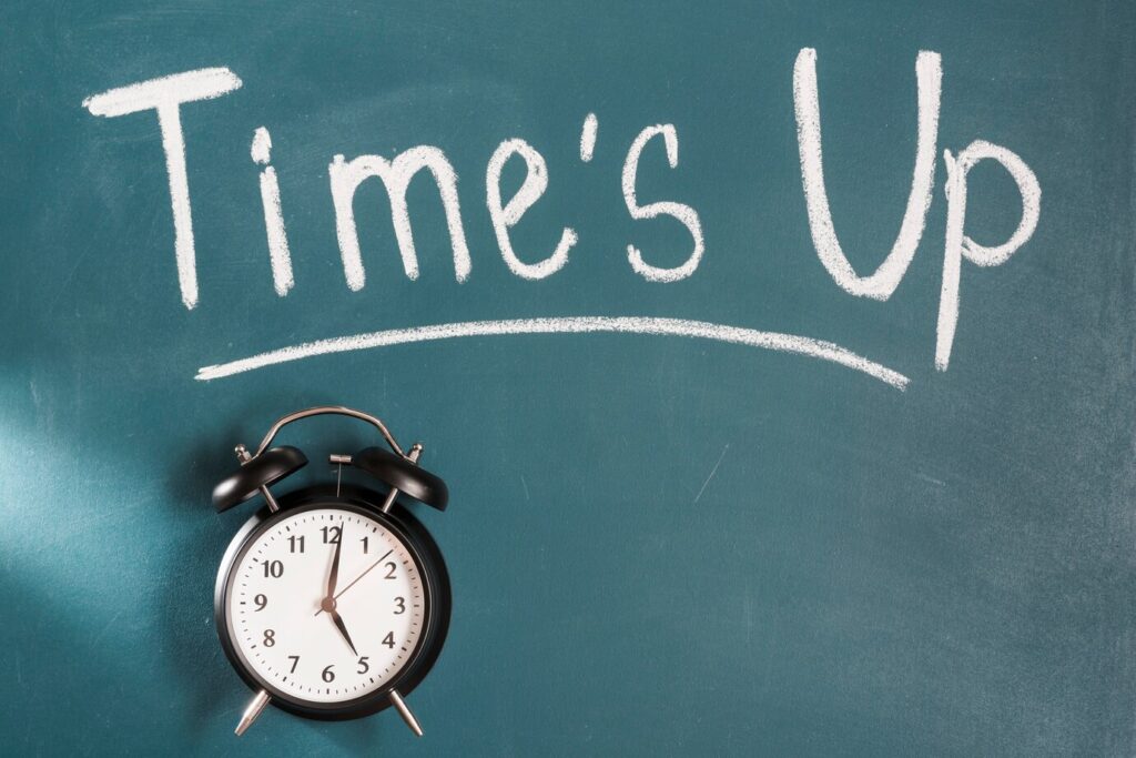 Black Alarm Clock Front Green Chalkboard With Times Up Written Text 23 2147943554