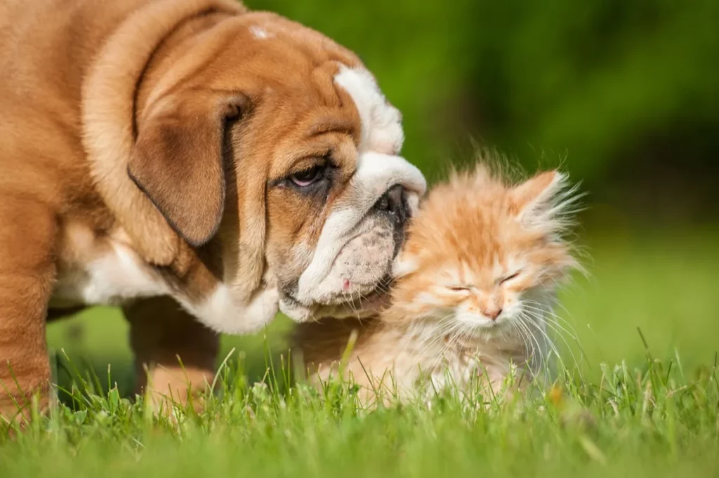 Bulldog Cat Kiss
