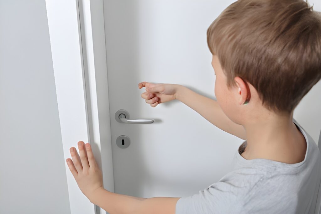 Child Knocking On Door Before Entering, Home Privacy Concept