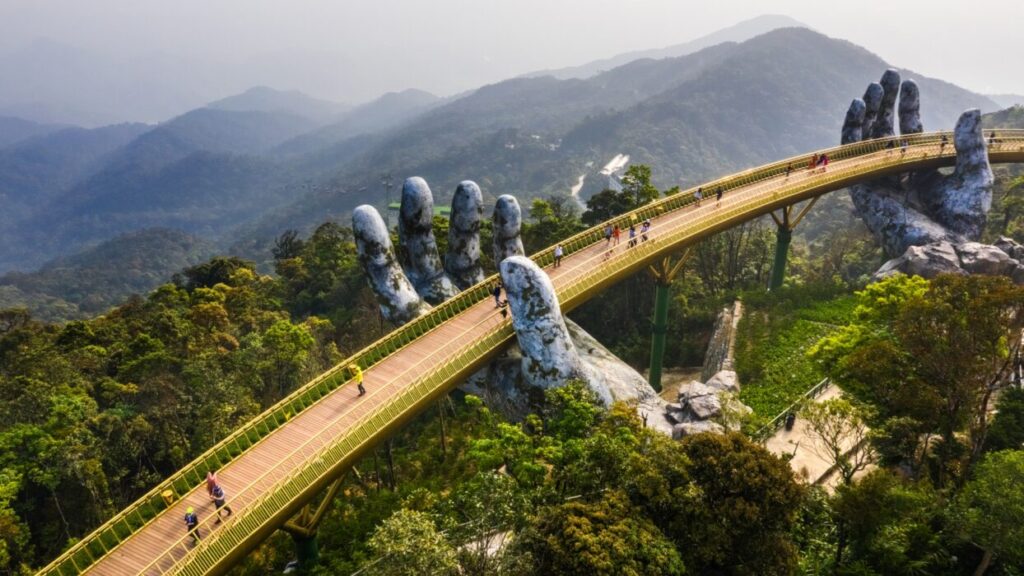 Aerial,view,of,the,golden,bridge,is,lifted,by,two