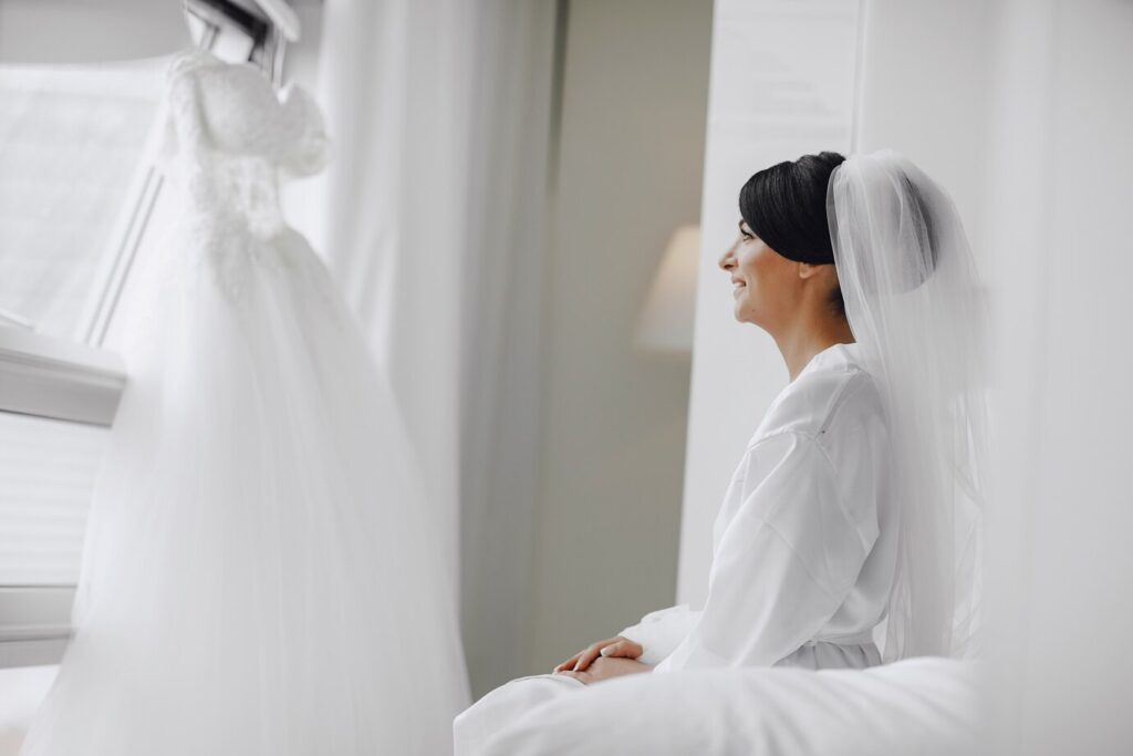 Elegant Beautiful Bride Home Sitting Bed Near Window 1157 13798