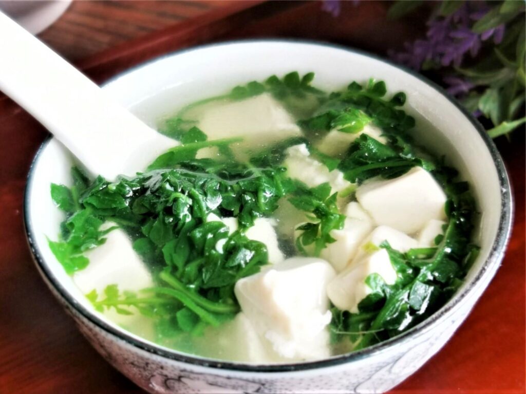 Shepherds Purse And Tofu Soup Healthy And Light Chinese Soup Recipe