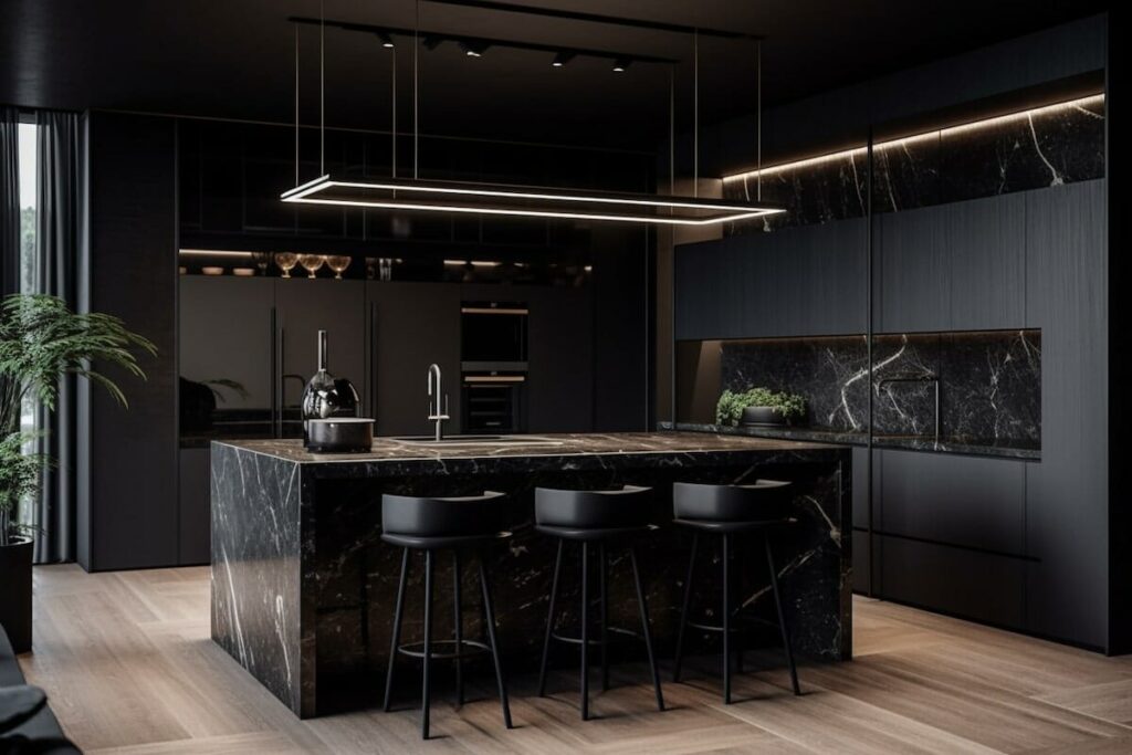 Luxe Black Marble Island For Drama