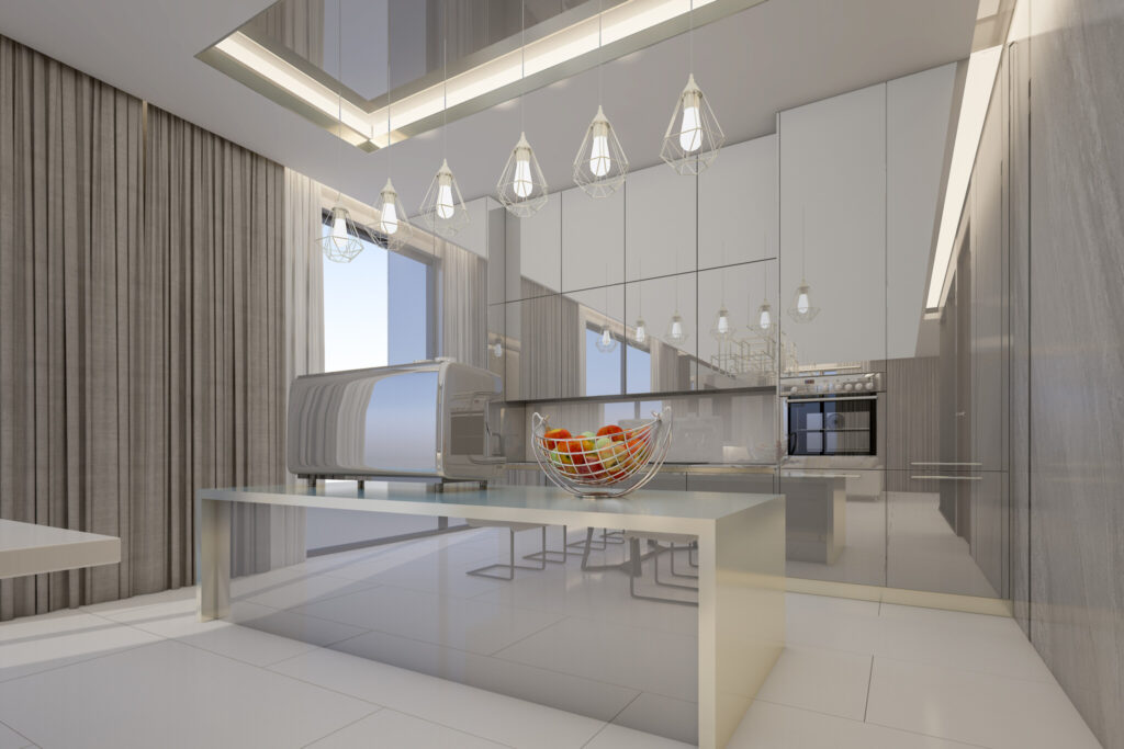 Mirrored Panel Island For A Glamorous Touch