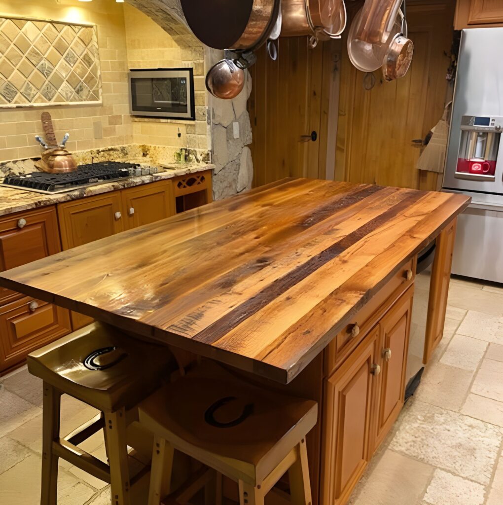Rusticwoodislandwithbutcherblocktop