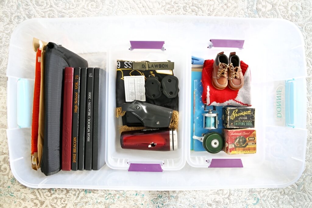 Store Keepsakes In Clear, Labeled Bins