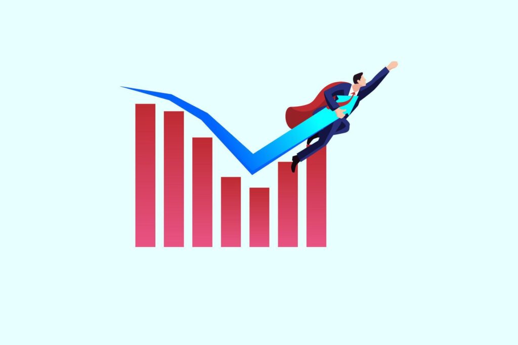 A Businessman Flies To Save The Economy From Recession Infographics Of The Economy Recession Recovery Vector