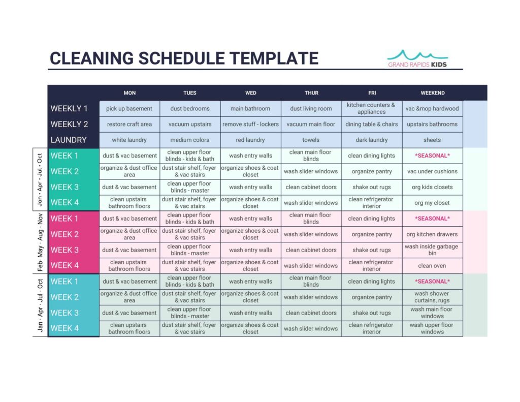 Excel Blank Cleaning Schedule