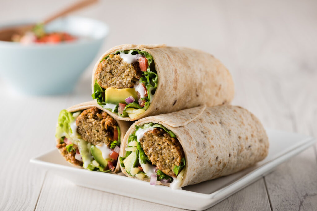 Vegetarian Falafel Wraps With Avocado And Cheese