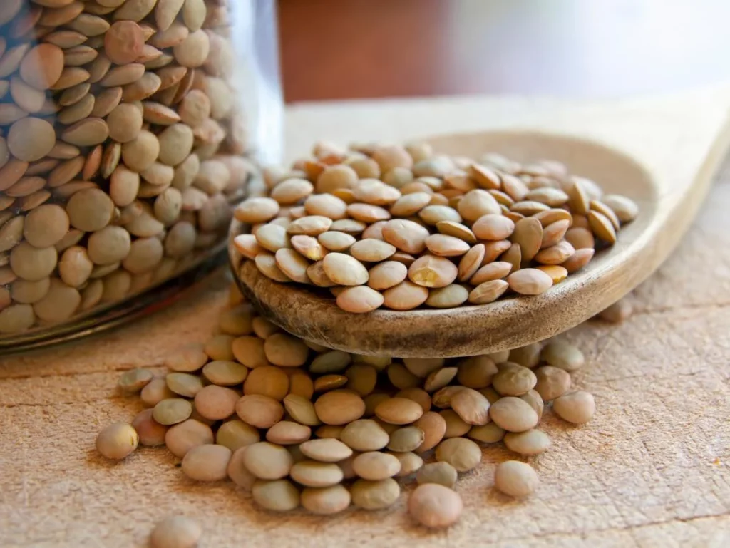 Lentils In A Jug And On A Spoon