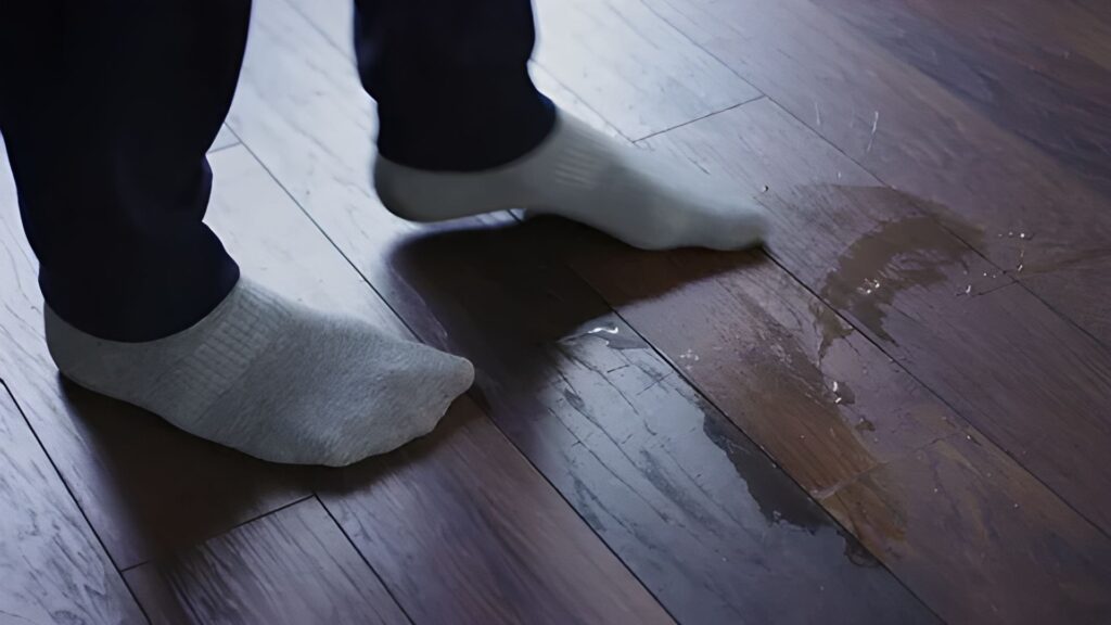 Steppinginsomethingwetwithsockson