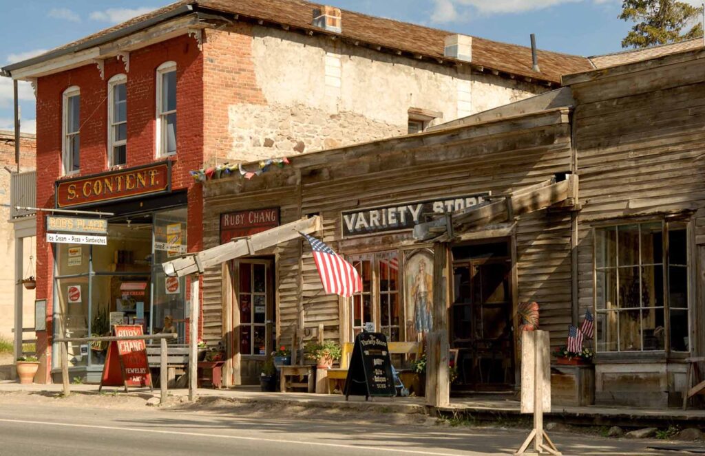 Streetscape View Of Variety Store Brick Building In Virginia City