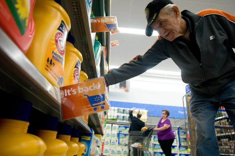 Walmart's 'it's back' tags direct customer to a detergent reintroduced to store