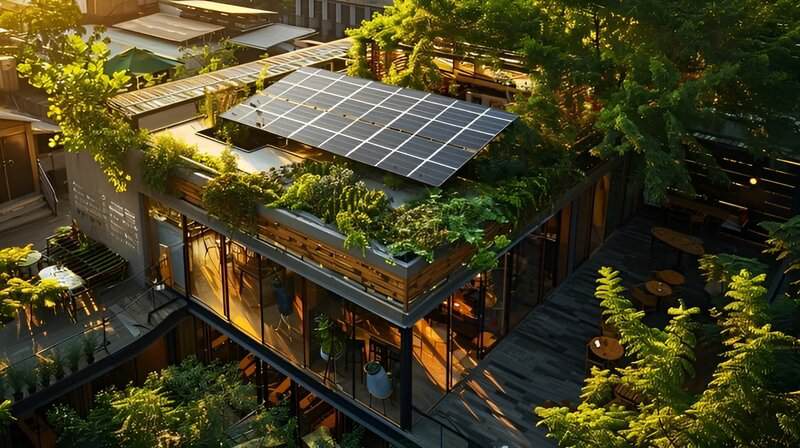 A lush urban garden thrives on a rooftop, showcasing vibrant plants (1)
