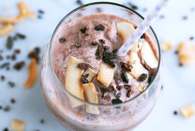 Almond joy smoothie with straw