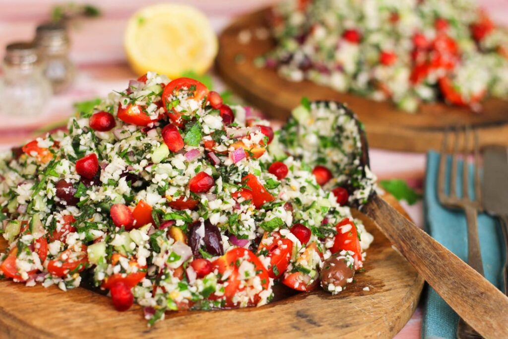 Cauliflower tabbouleh with lemon olive oil dressing