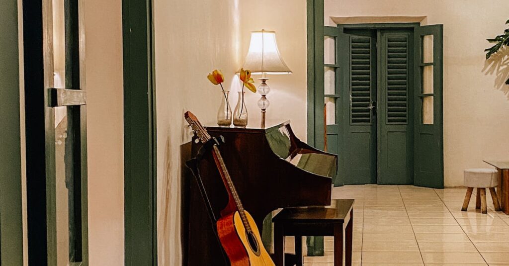 Classic piano and a sleek guitar