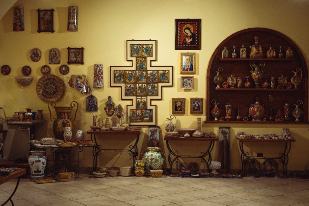 Collection of intricately crafted religious items