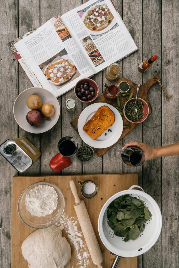 Family cookbook lies open on a rustic wooden table