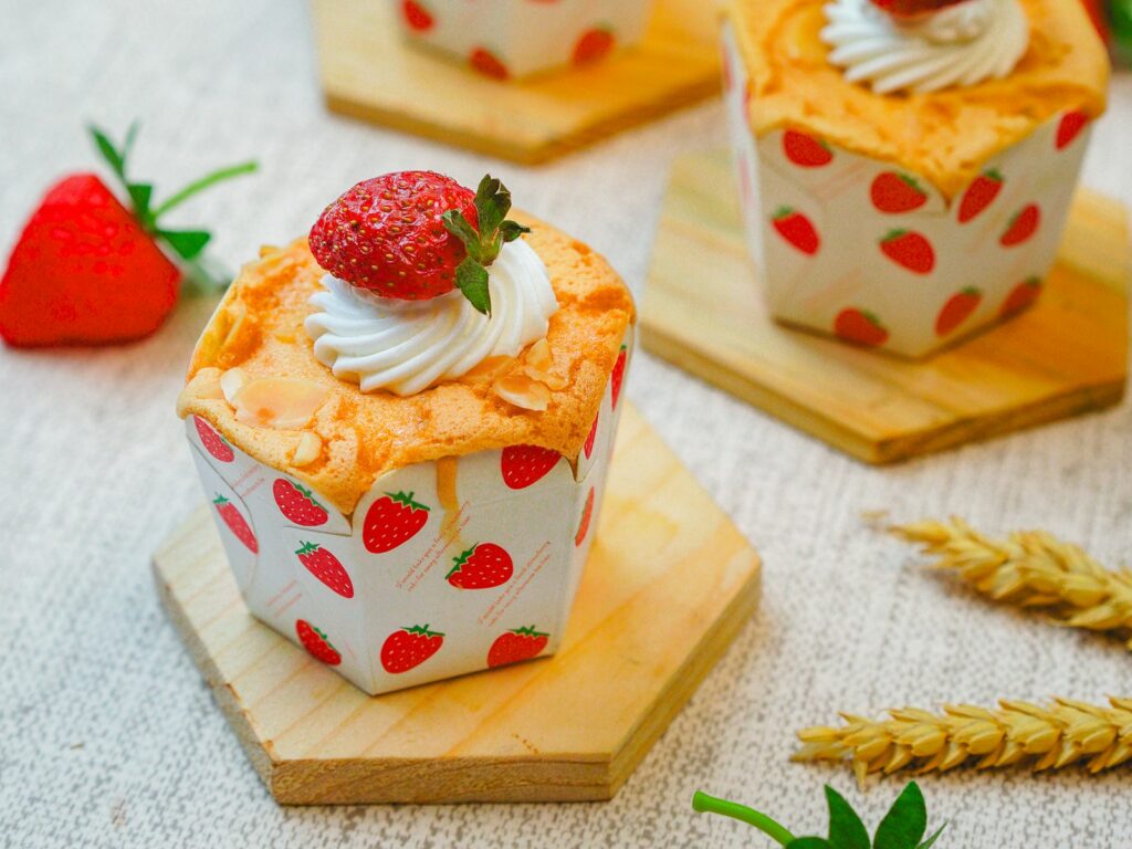 Strawberry shortcakes with whipped cream and strawberries