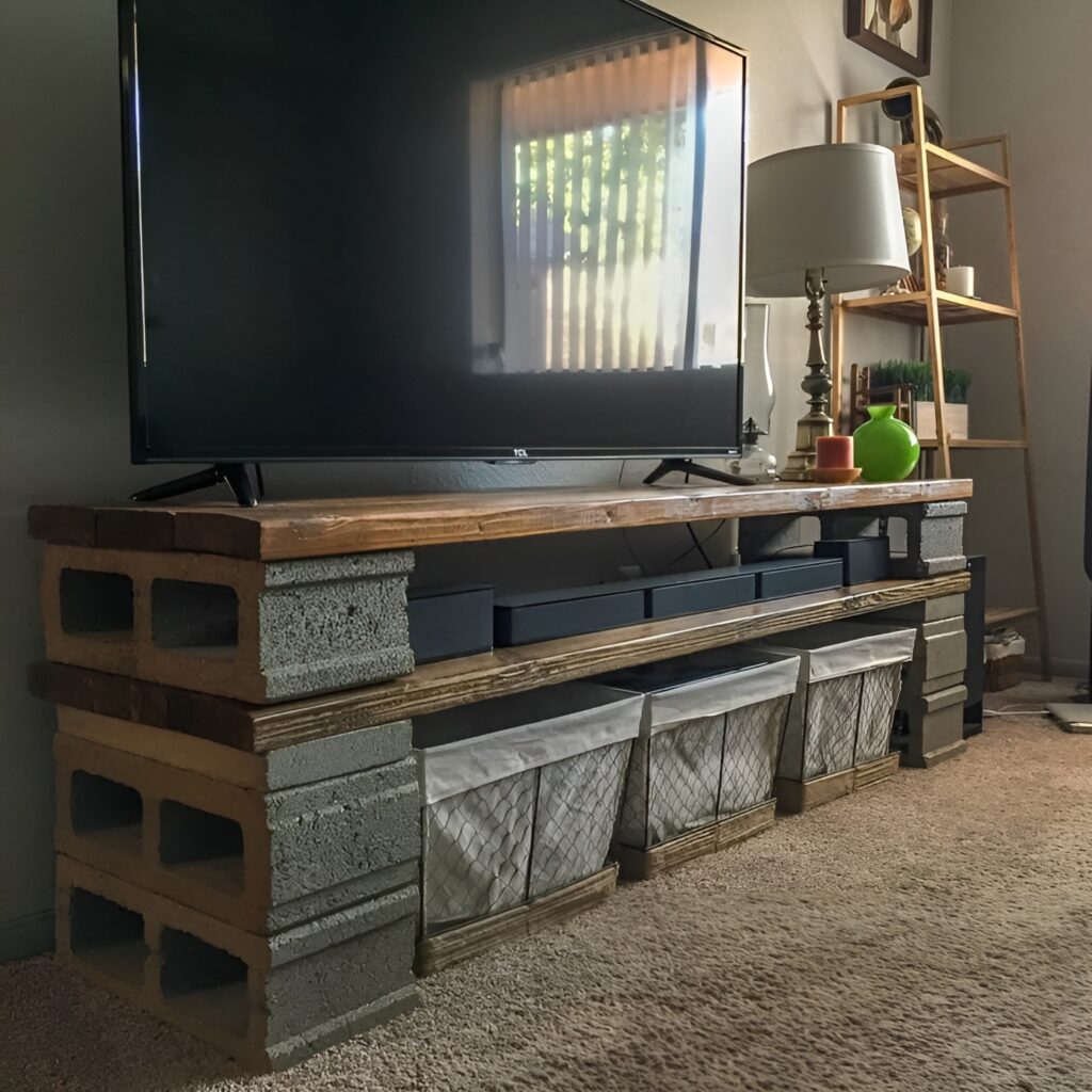 Tv Stand From Cinder Blocks And Pallet Wood