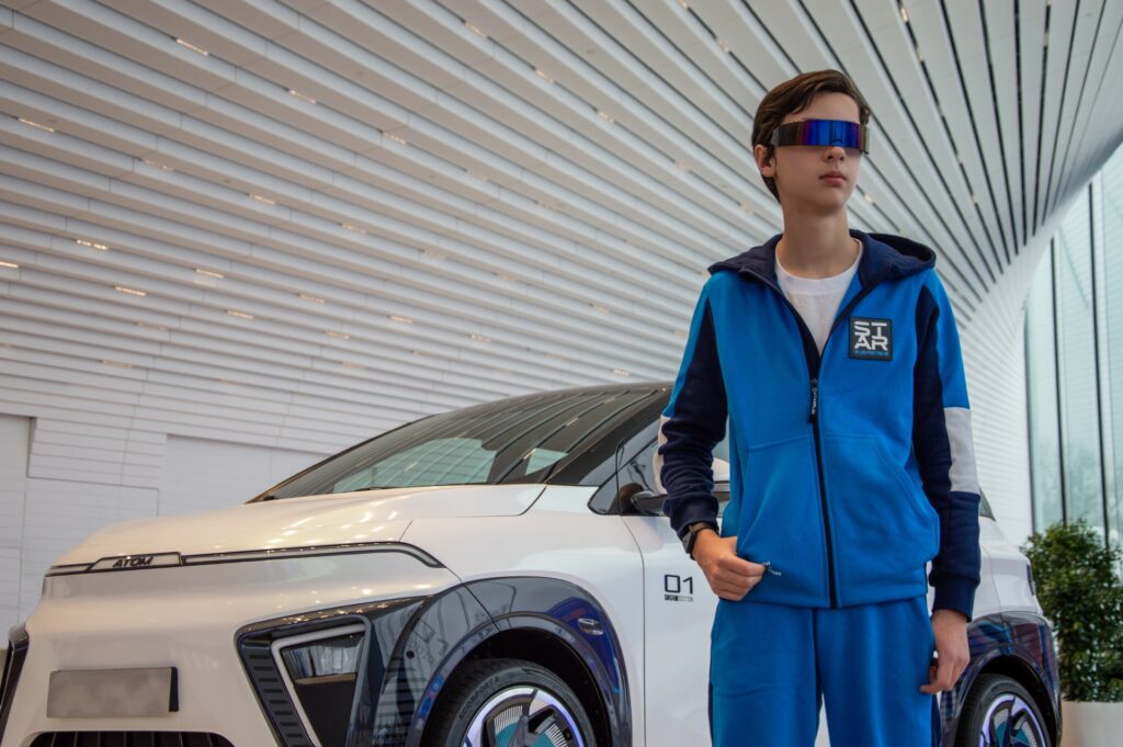 Cyberpunk future teenager car