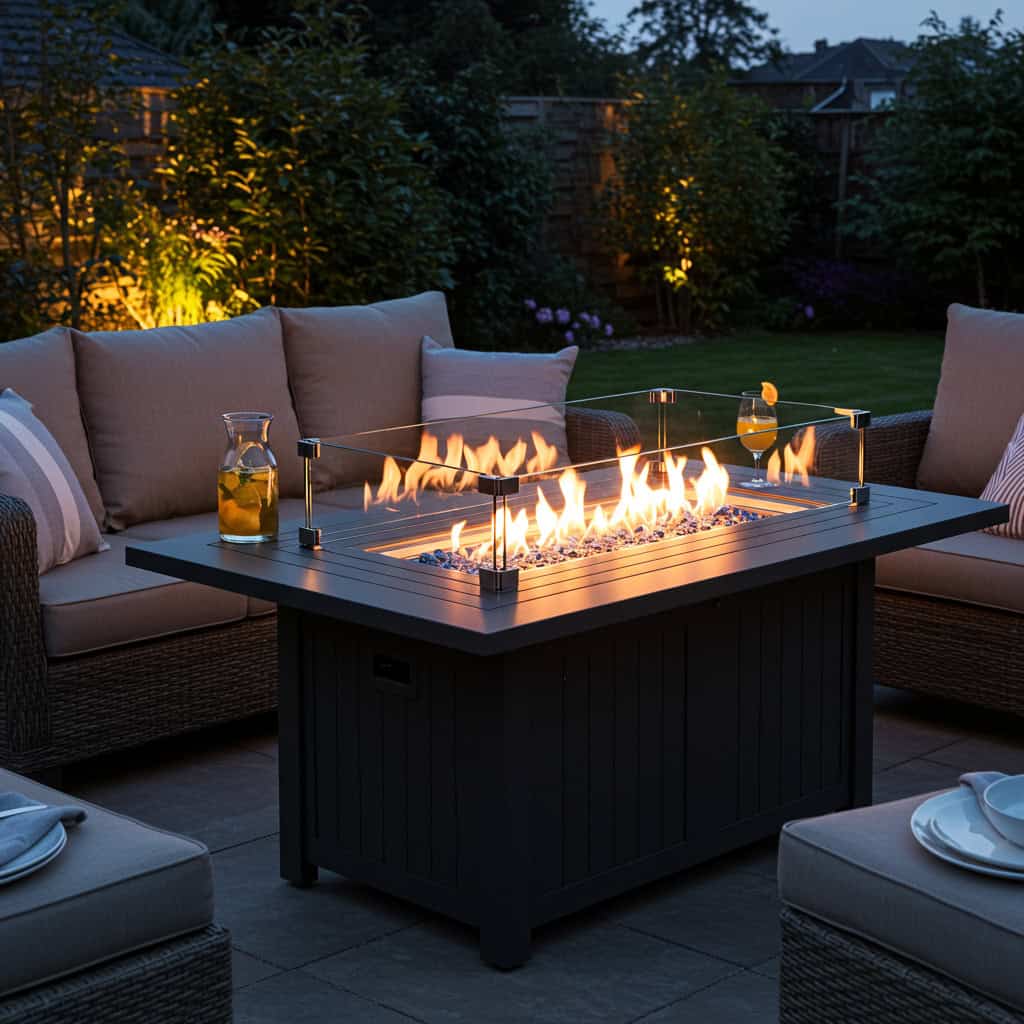4. Fire Table with Glass Wind Guard
