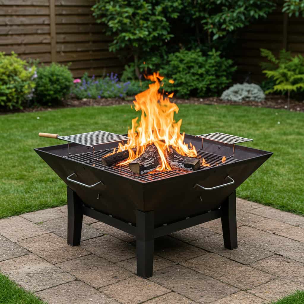 7. Square Metal Fire Pit with Grill