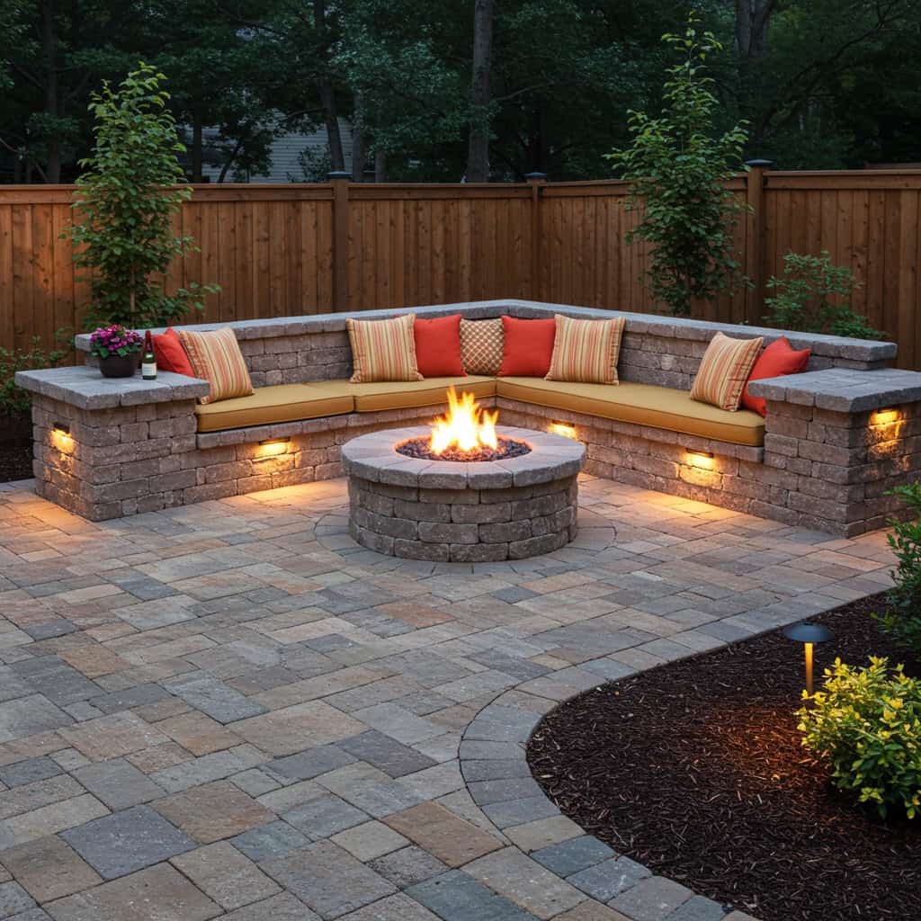 8. Fire Pit with Built-In Seating Wall