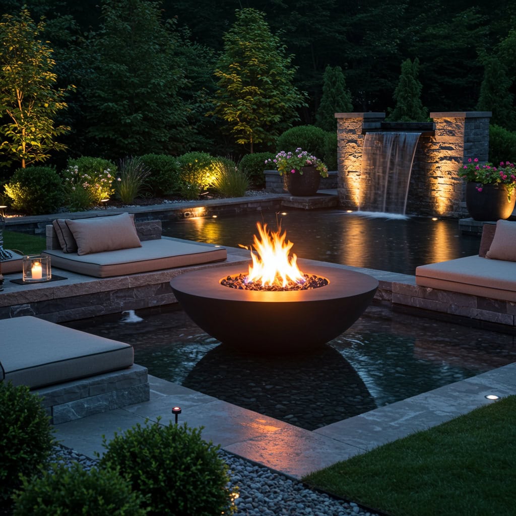 10. Fire Pit with Water Feature