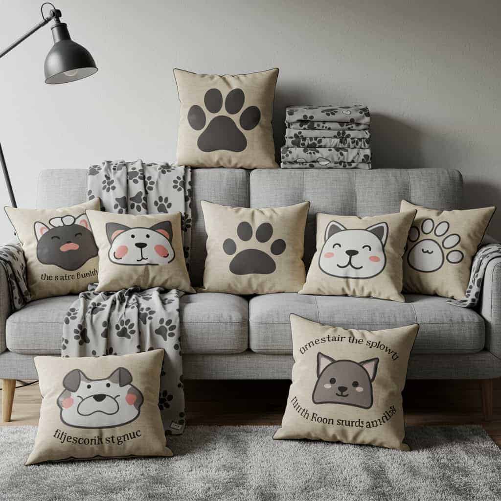3. Pet-Themed Throw Pillows and Blankets